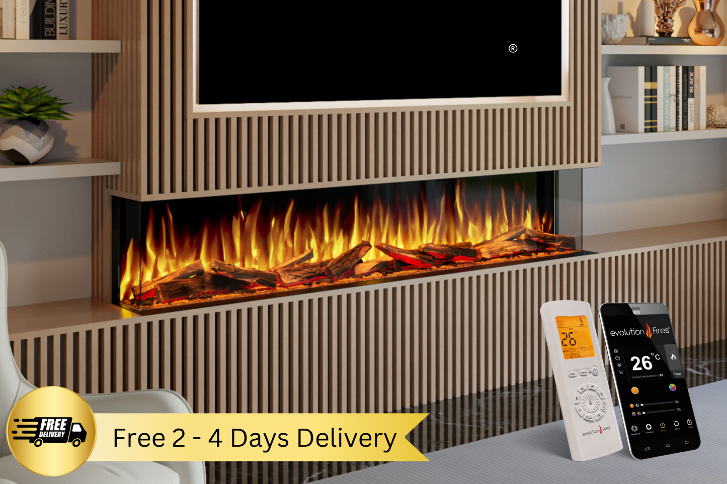 Evolution Fires Advance Series 1800 Media Wall Electric Fireplace-Media Wall Fires-