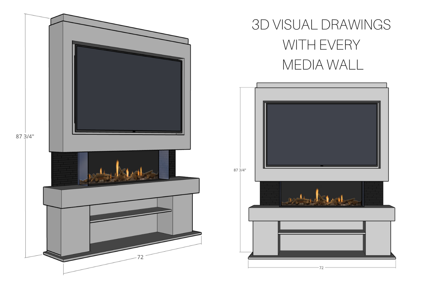 Evolution Fires Package 3 – Pre-Built Media Wall with Electric Fireplace-Media Walls-