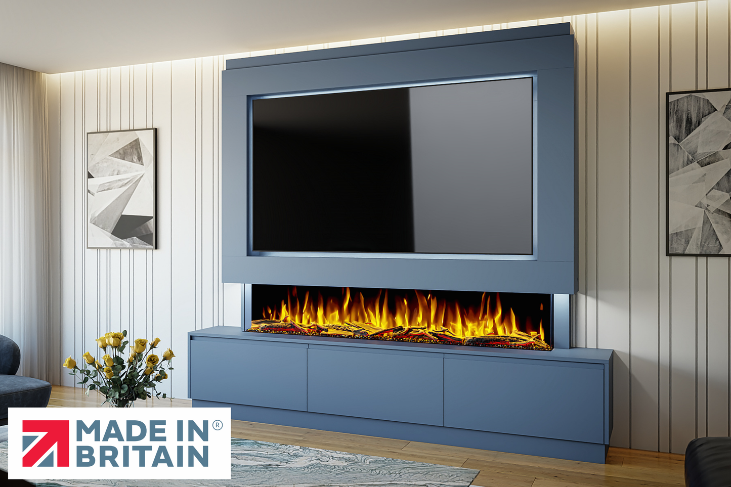 Evolution Fires - Pre-Built Media Wall Package 23 including Electric Fire-Media Walls-Blue-