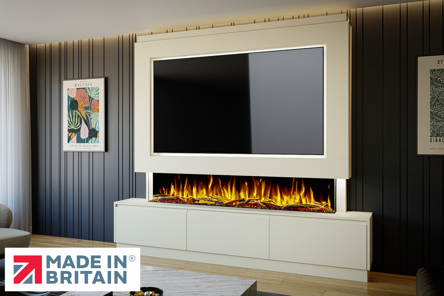 Evolution Fires - Pre-Built Media Wall Package 23 including Electric Fire-Media Walls-Cream-