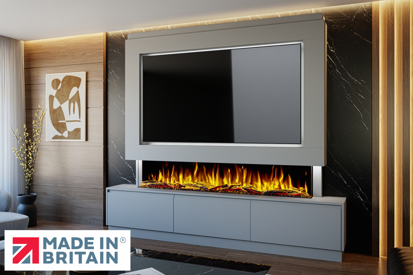 Evolution Fires - Pre-Built Media Wall Package 23 including Electric Fire-Media Walls-Grey-