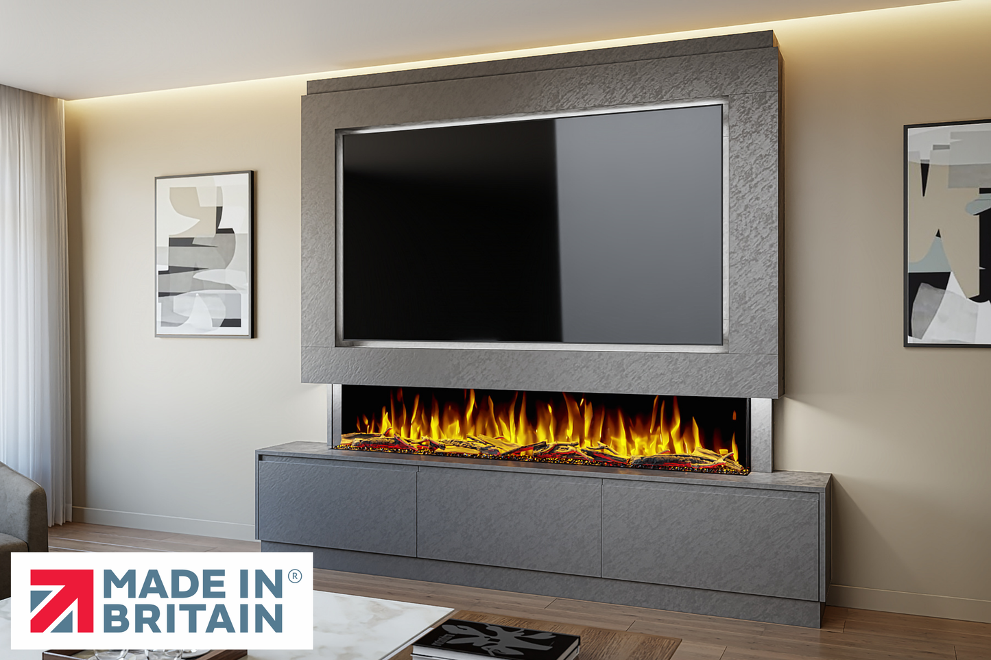 Evolution Fires - Pre-Built Media Wall Package 23 including Electric Fire-Media Walls-Grey Textured-