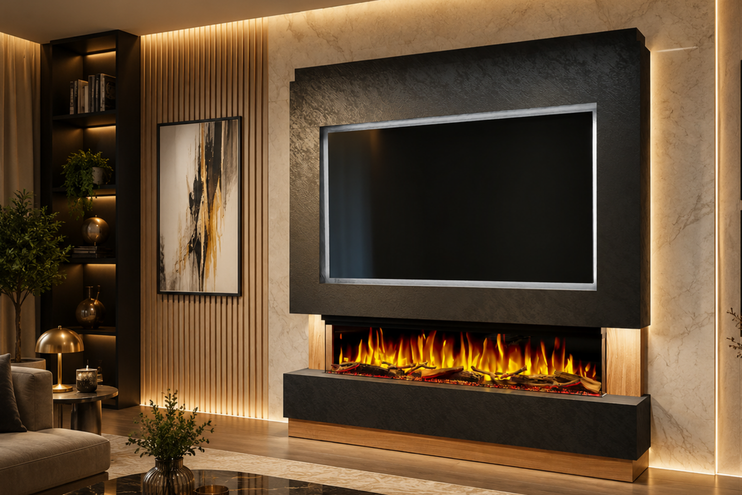 Evolution Fires Package 13 – Pre-Built Media Wall with Electric Fireplace