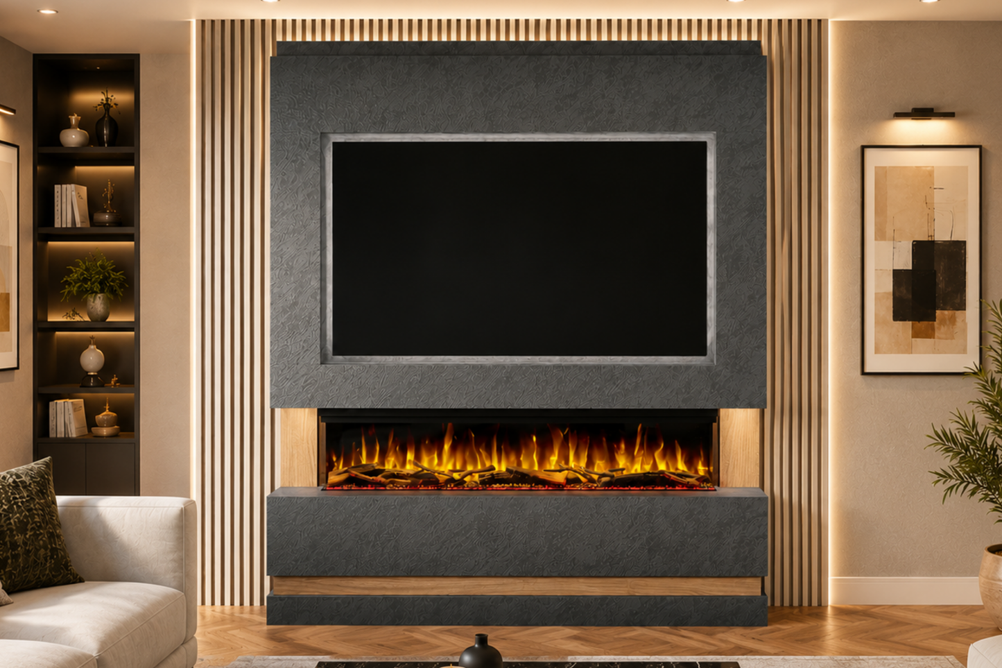 Evolution Fires Package 14 – Pre-Built Media Wall with Electric Fireplace