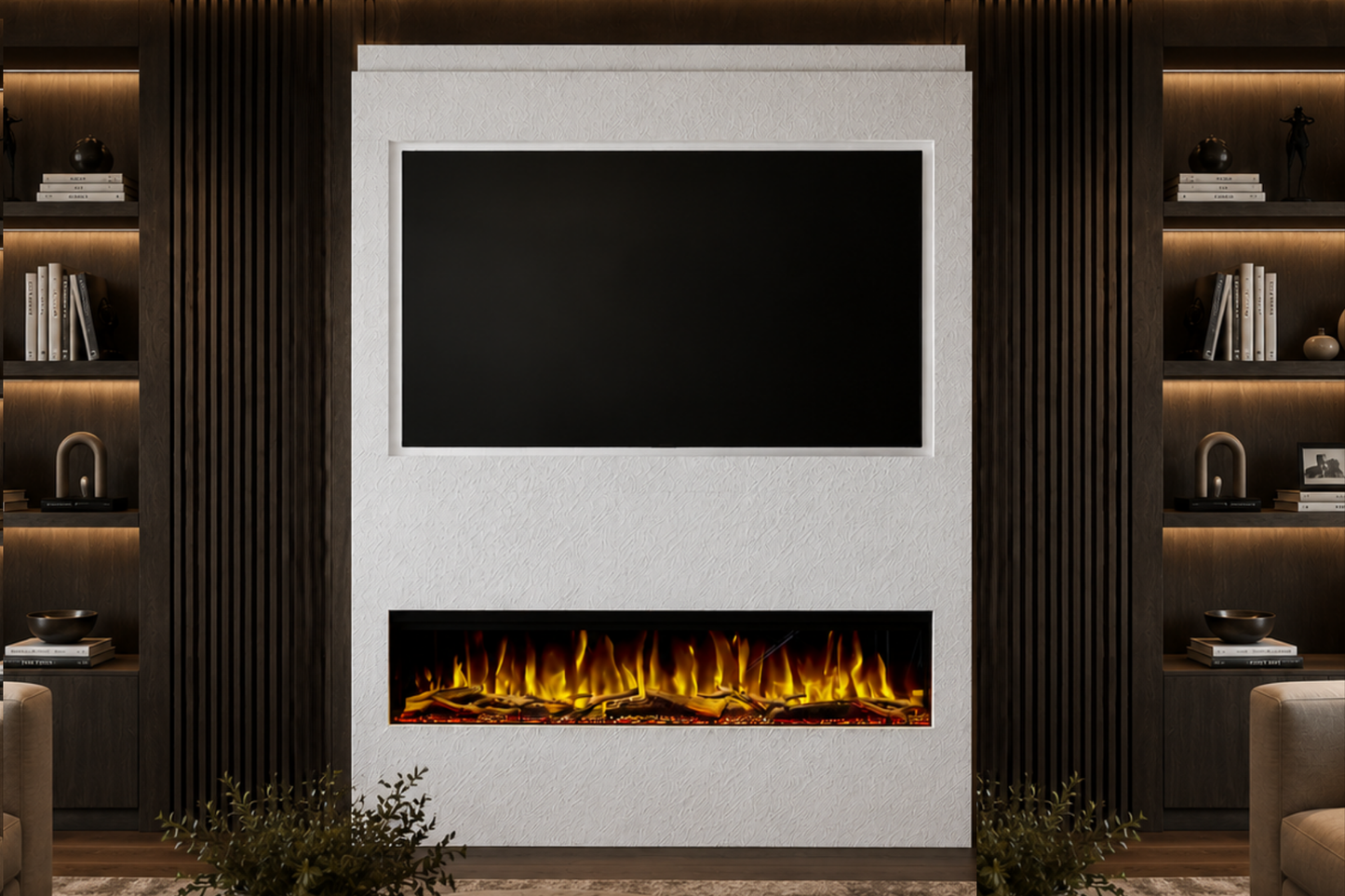 Evolution Fires Package 17 – Pre-Built Media Wall with Electric Fireplace