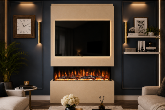 Evolution Fires Package 18 – Pre-Built Media Wall with Electric Fireplace