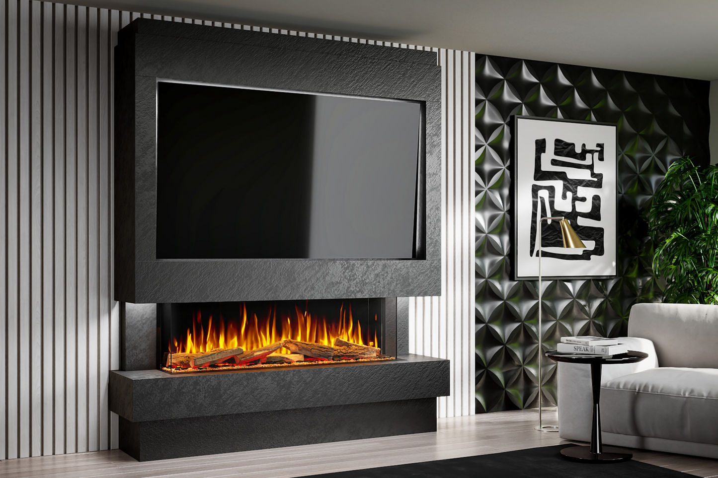 Evolution Fires Package 10 – Pre-Built Media Wall with Electric Fireplace
