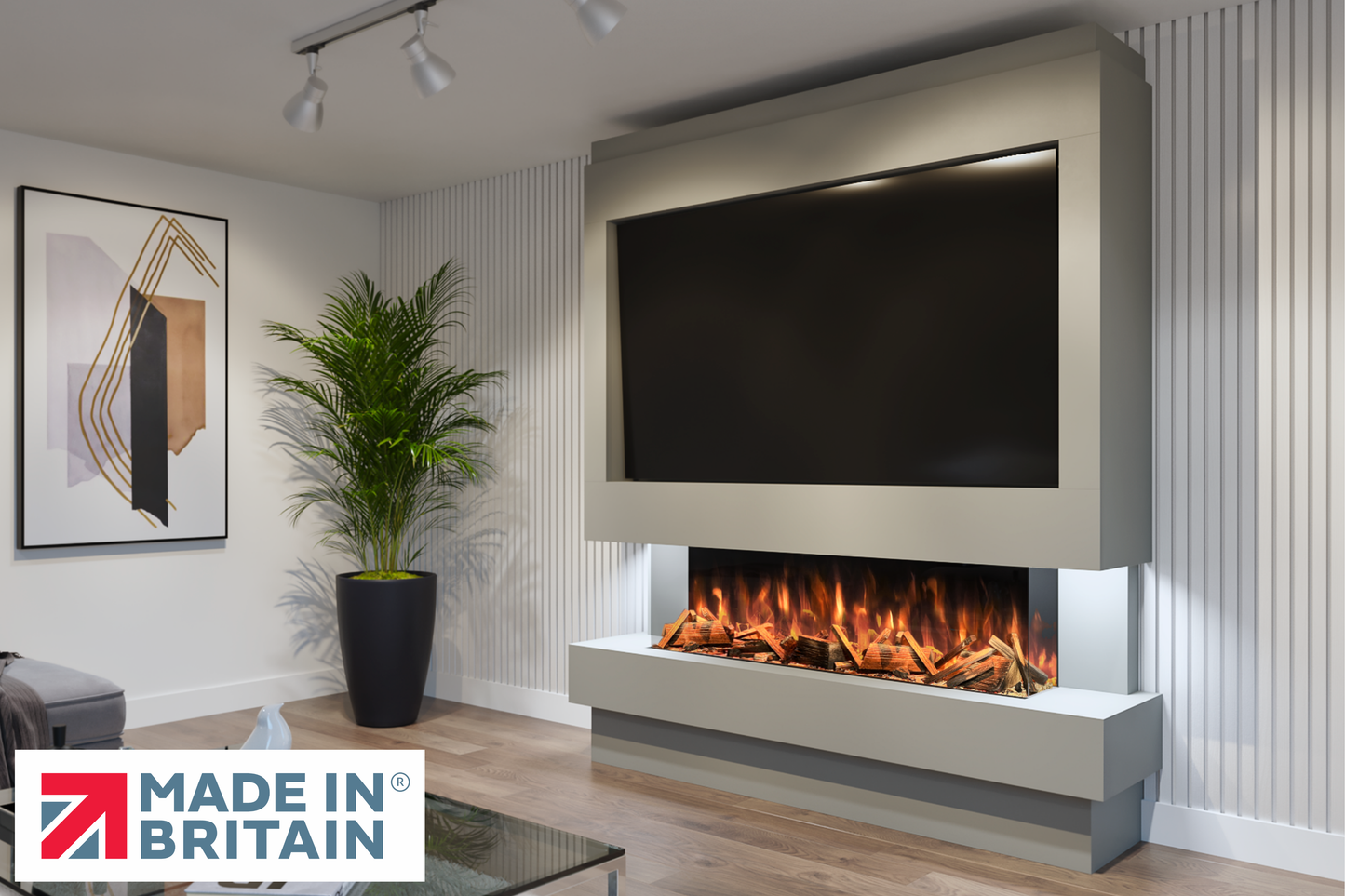 Evolution Fires Package 10 – Pre-Built Media Wall with Electric Fireplace-Media Walls-Grey-