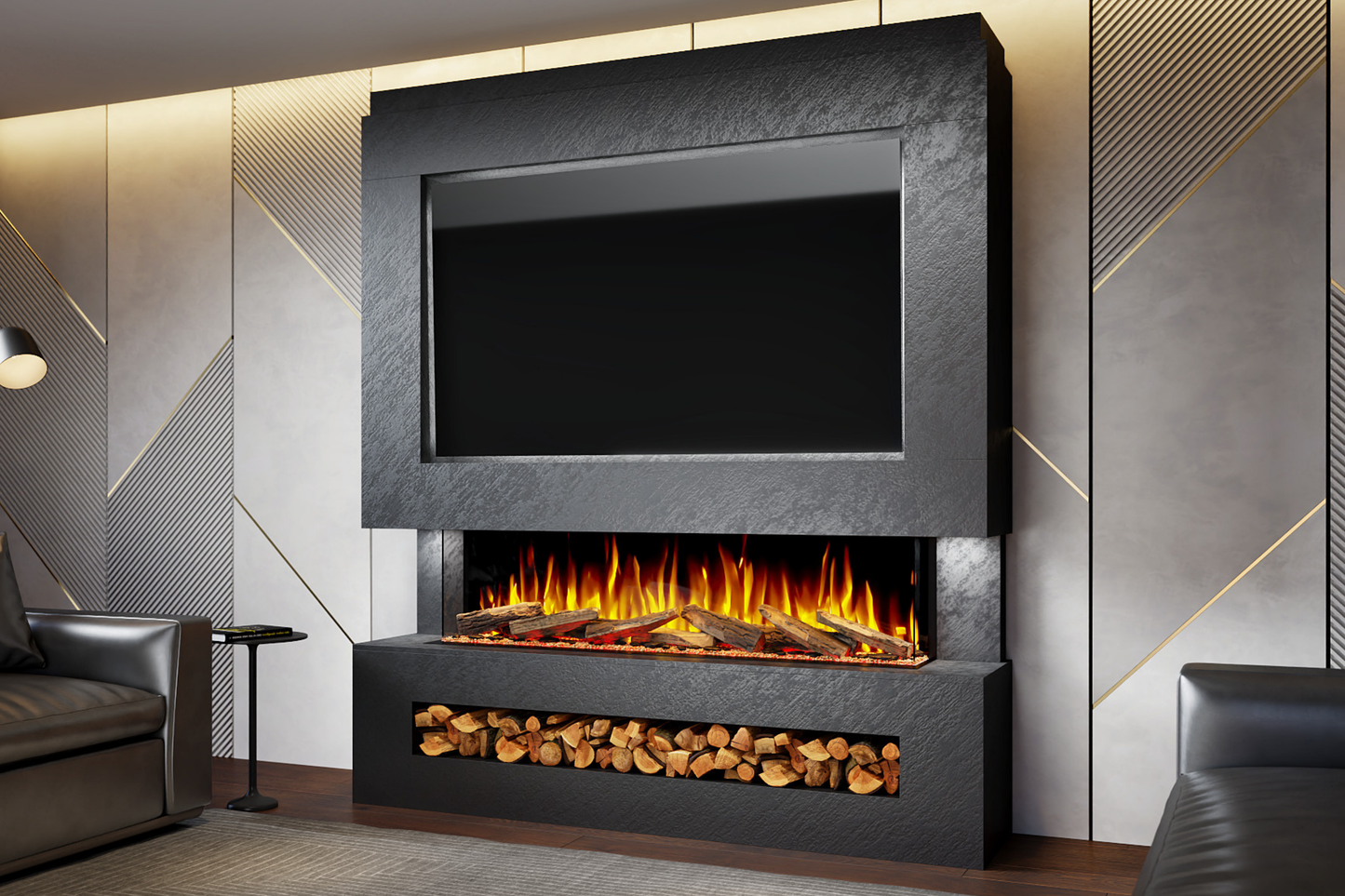 Evolution Fires Package 11 – Pre-Built Media Wall with Electric Fireplace