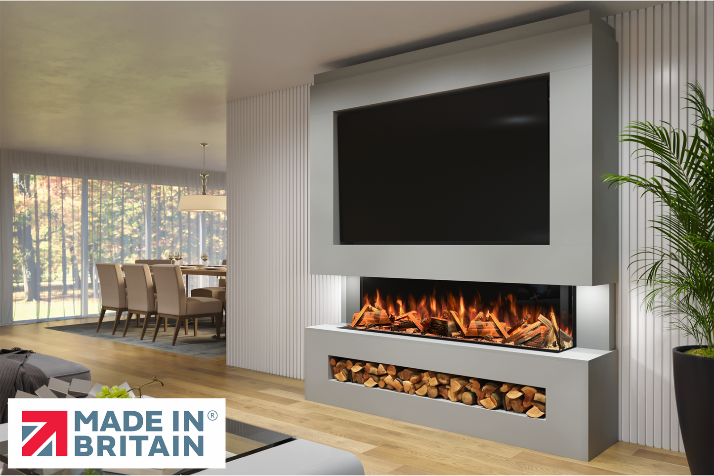 Evolution Fires Package 11 – Pre-Built Media Wall with Electric Fireplace-Media Walls-Grey-