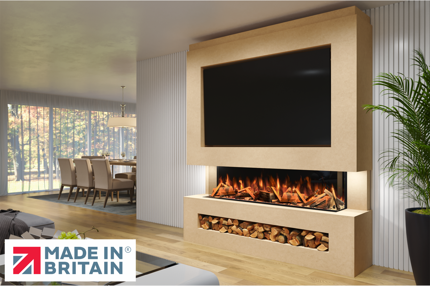 Evolution Fires Package 11 – Pre-Built Media Wall with Electric Fireplace-Media Walls-Ready to paint-