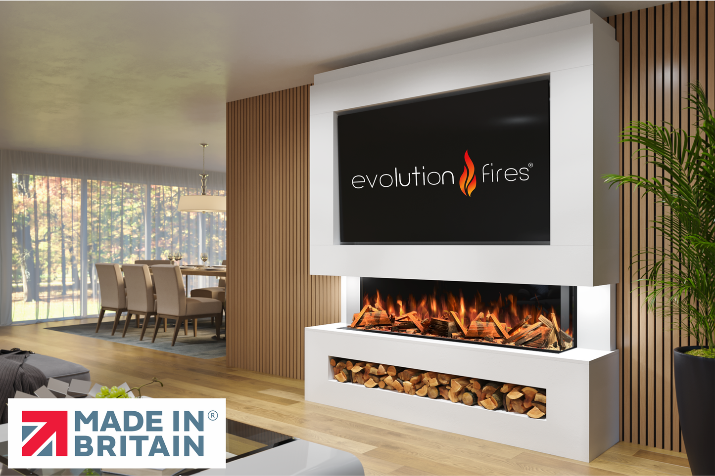 Evolution Fires Package 11 – Pre-Built Media Wall with Electric Fireplace-Media Walls-White-