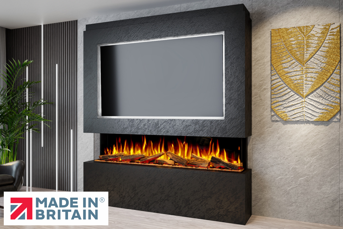 Evolution Fires - Pre-Built Media Wall Package 12 including Electric Fire-Media Walls-Black Textued-