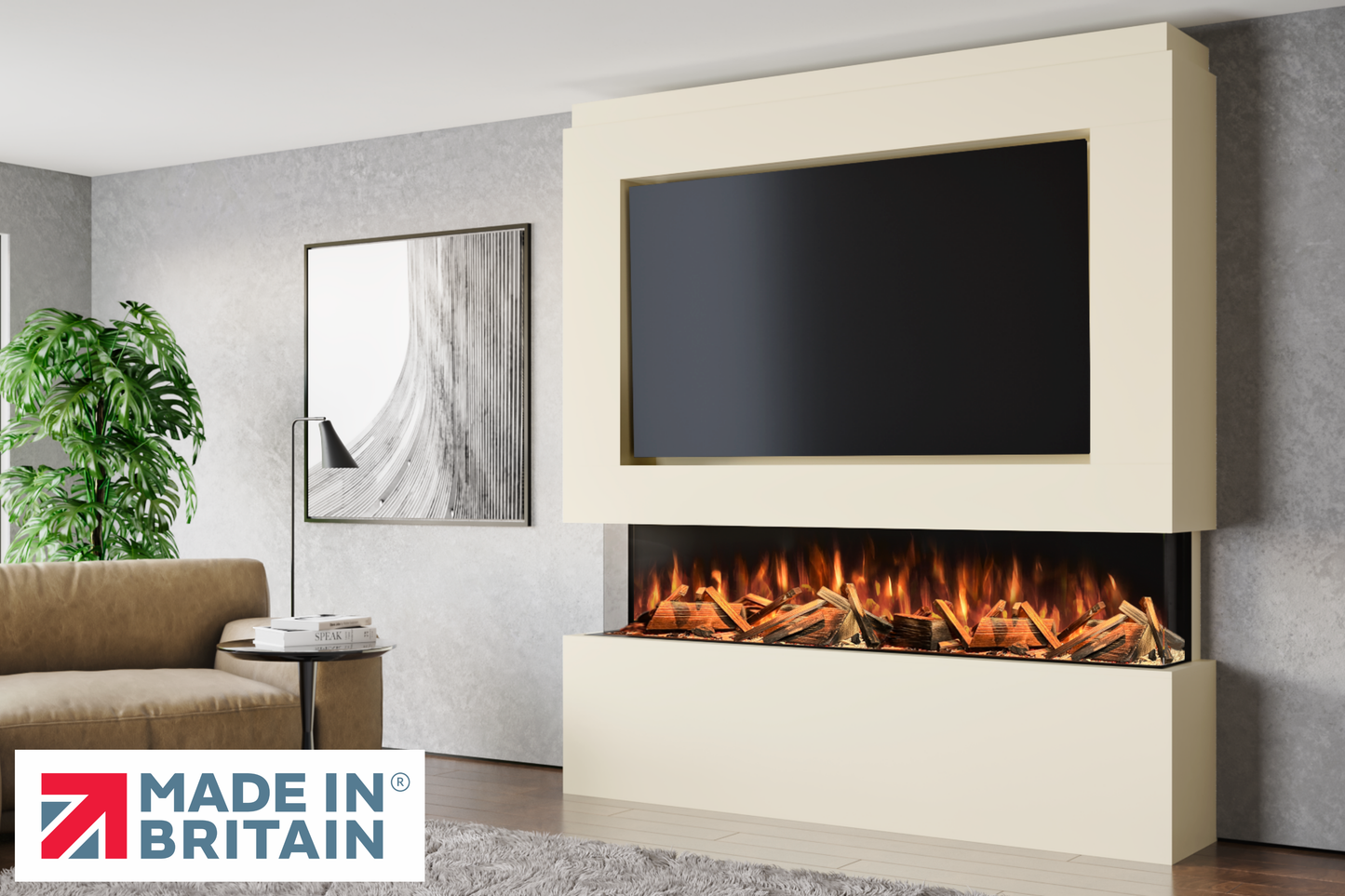 Evolution Fires - Pre-Built Media Wall Package 12 including Electric Fire-Media Walls-Cream-