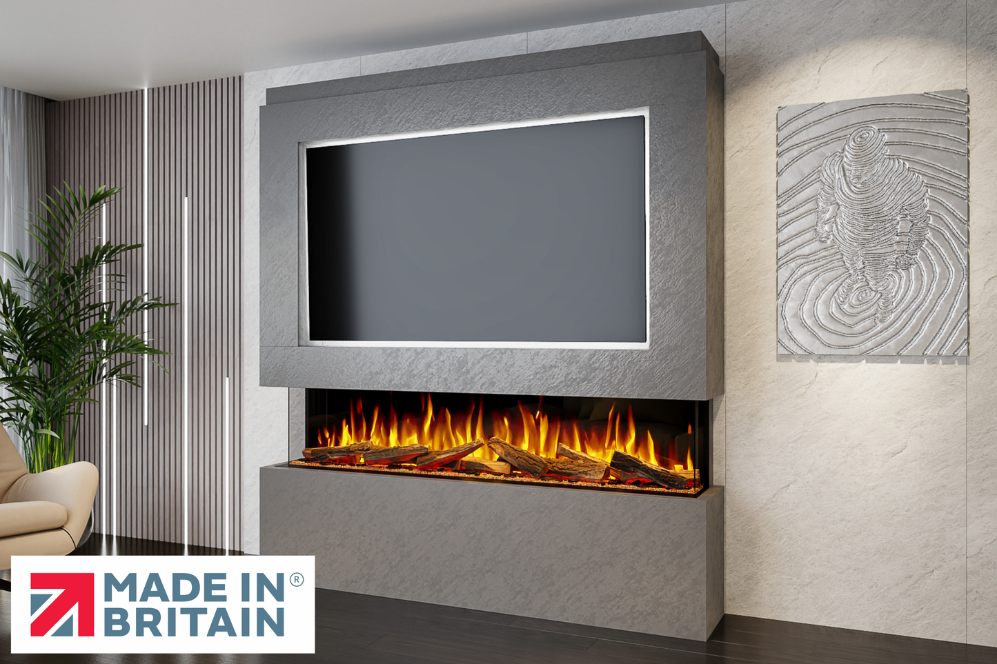 Evolution Fires - Pre-Built Media Wall Package 12 including Electric Fire-Media Walls-Grey Textured-