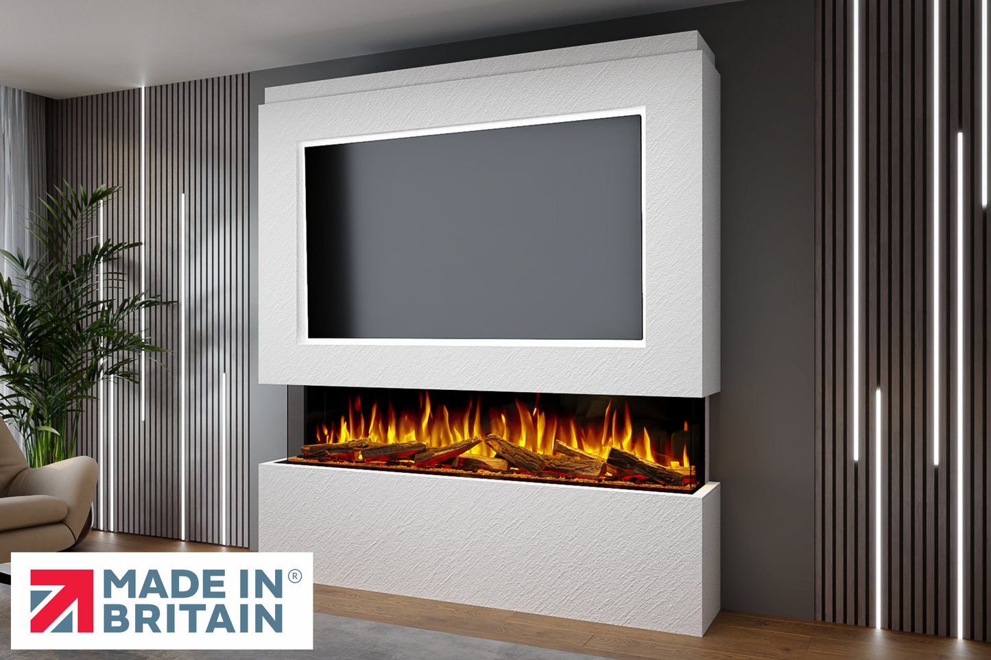 Evolution Fires - Pre-Built Media Wall Package 12 including Electric Fire-Media Walls-White Textured-