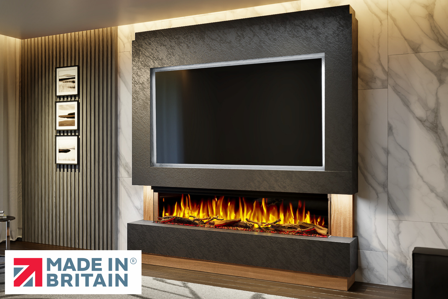 Evolution Fires - Pre-Built Media Wall Package 13 including Electric Fire-Media Walls-Black Textured-