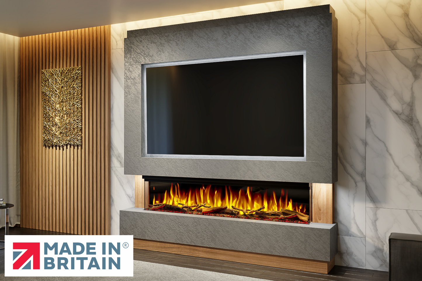 Evolution Fires - Pre-Built Media Wall Package 13 including Electric Fire-Media Walls-Grey Textured-