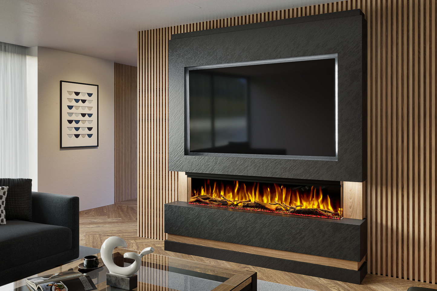 Evolution Fires Package 14 – Pre-Built Media Wall with Electric Fireplace