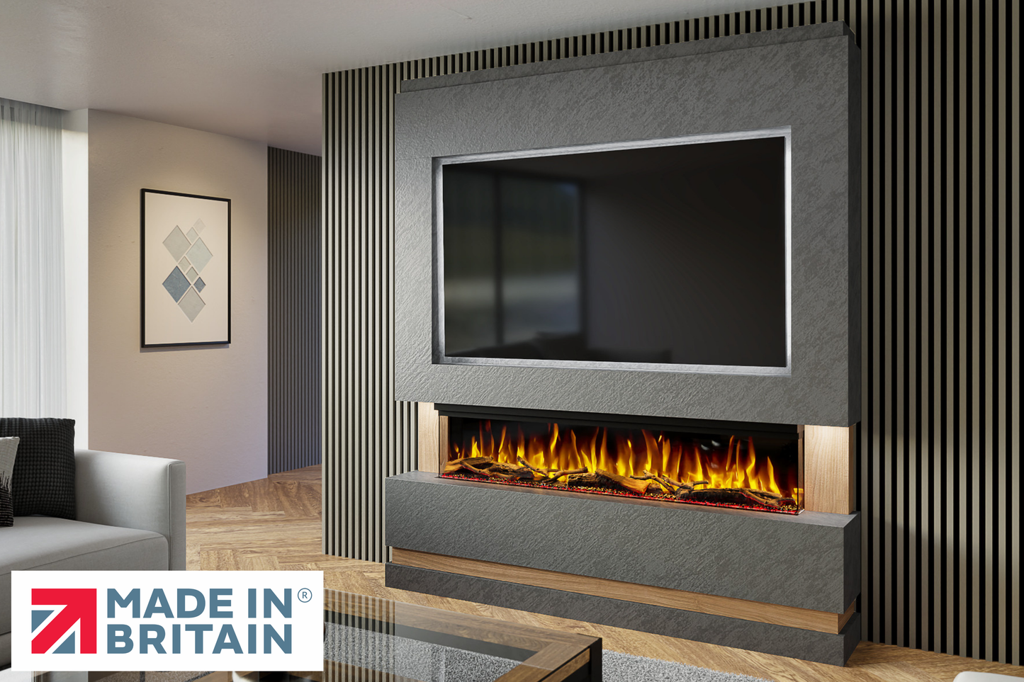 Evolution Fires - Pre-Built Media Wall Package 14 including Electric Fire-Media Walls-Grey Textured-