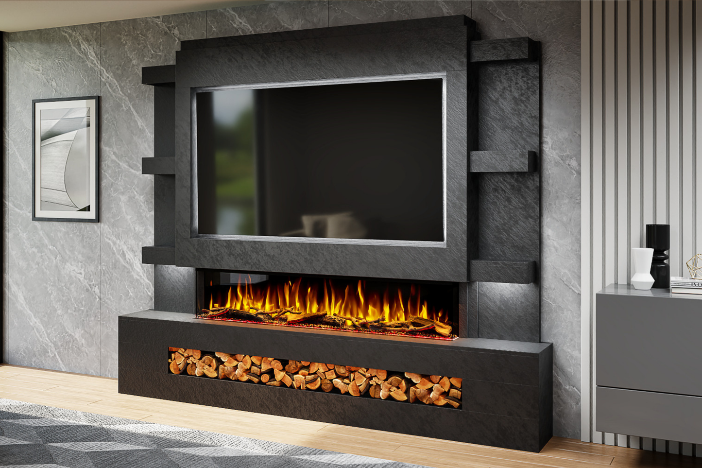 Evolution Fires Package 15 – Pre-Built Media Wall with Electric Fireplace
