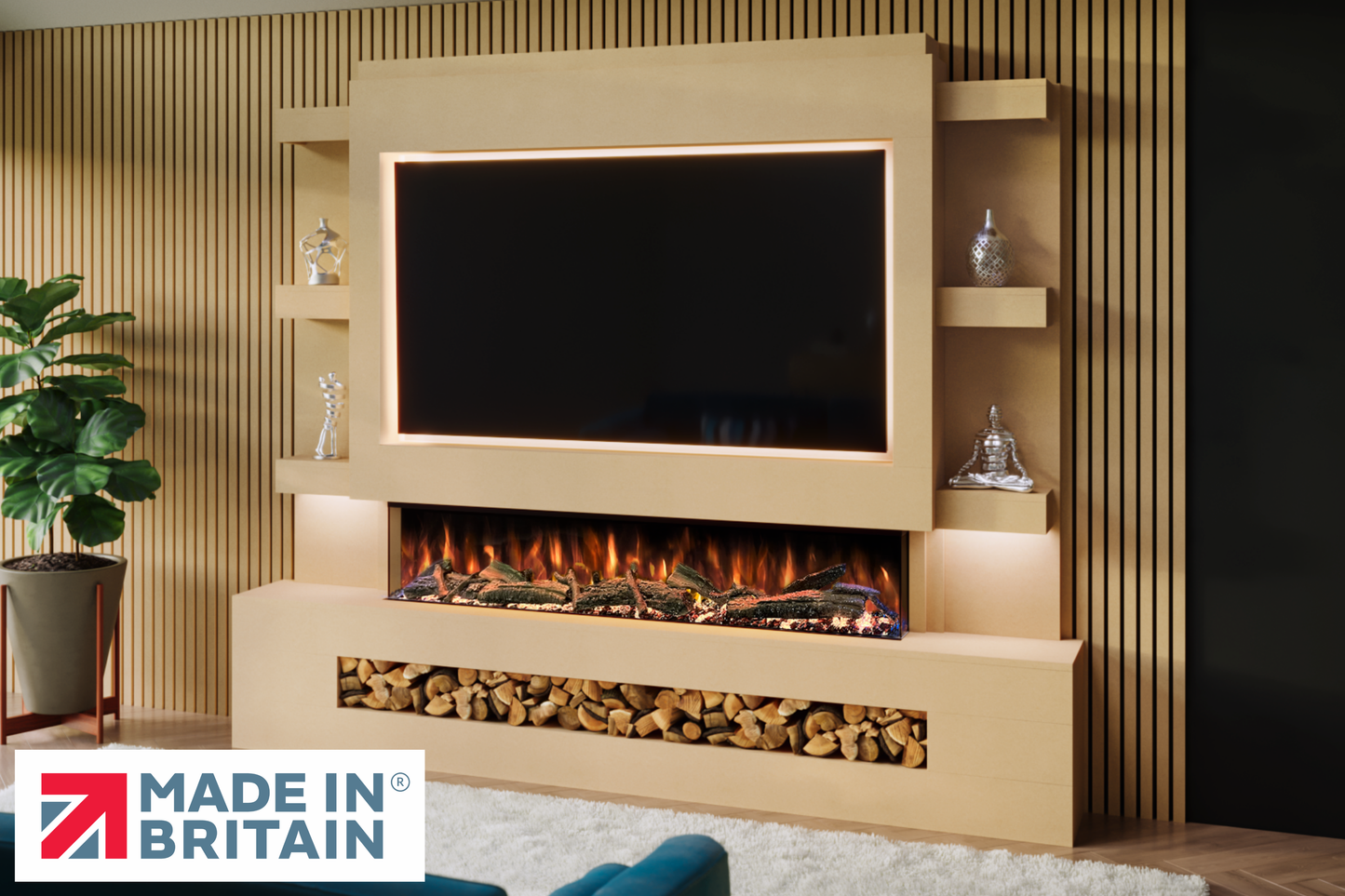 Evolution Fires - Pre-Built Media Wall Package 15 including Electric Fire-Media Walls-Ready to paint-