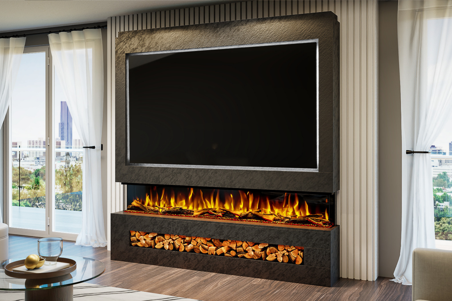 Evolution Fires Package 16 – Pre-Built Media Wall with Electric Fireplace