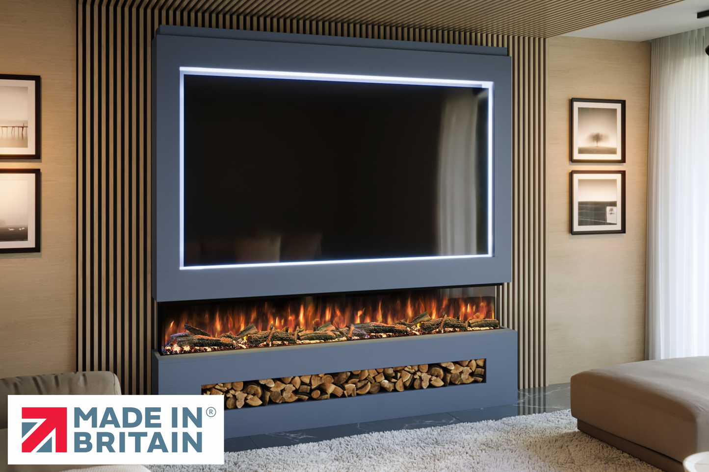 Evolution Fires - Pre-Built Media Wall Package 16 including Electric Fire-Media Walls-Blue-