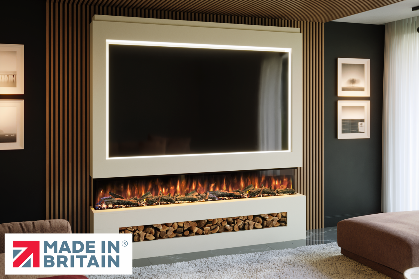 Evolution Fires - Pre-Built Media Wall Package 16 including Electric Fire-Media Walls-Cream-