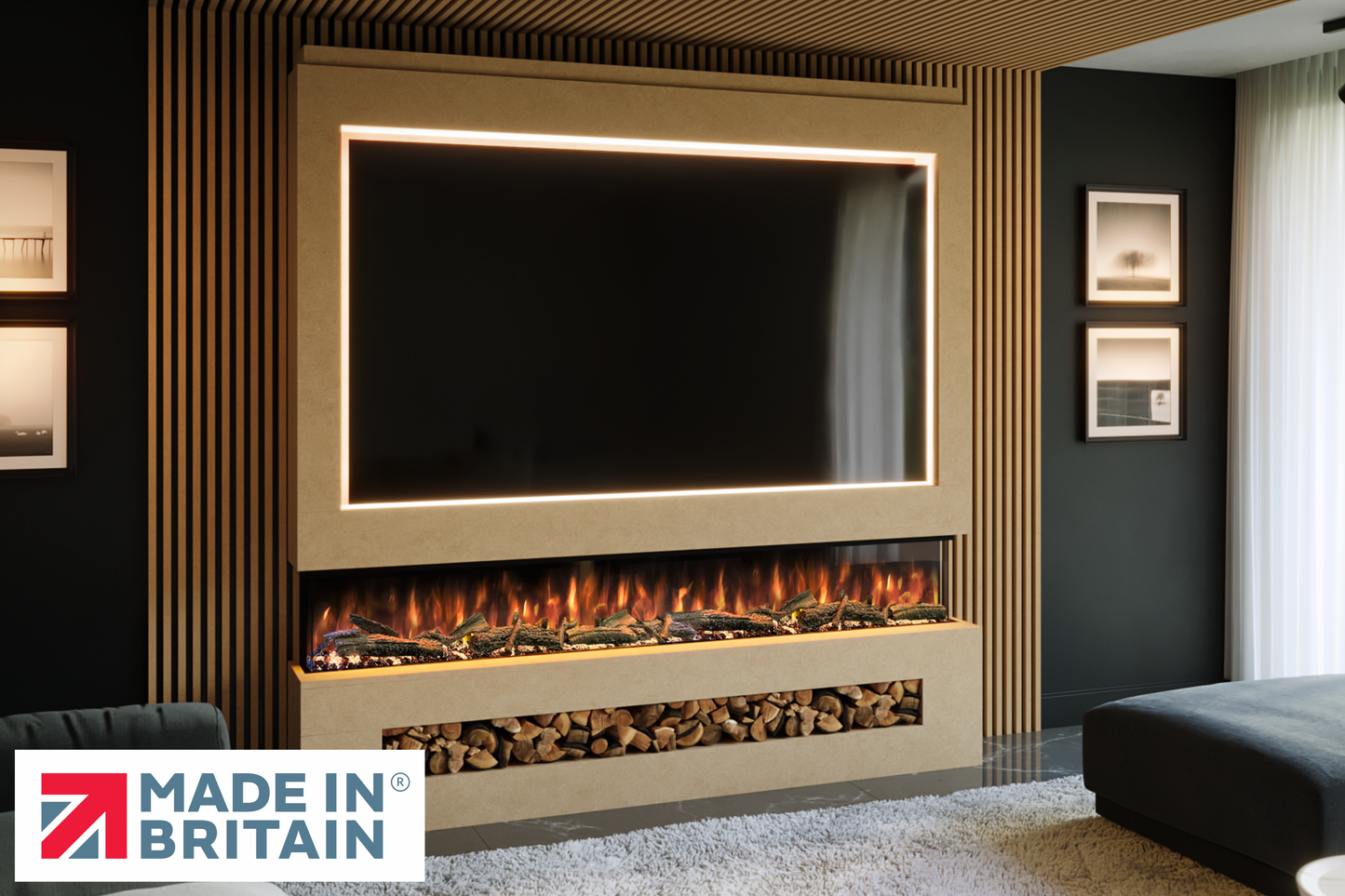 Evolution Fires - Pre-Built Media Wall Package 16 including Electric Fire-Media Walls-Ready to paint-