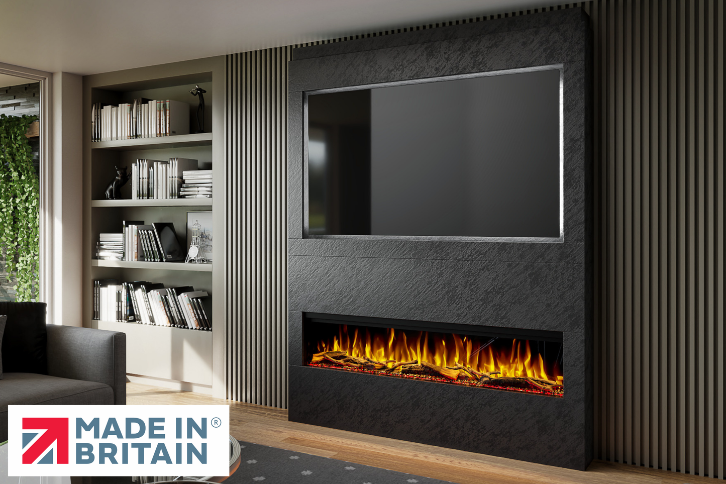 Evolution Fires - Pre-Built Media Wall Package 17 including Electric Fire-Media Walls-Black Textured-