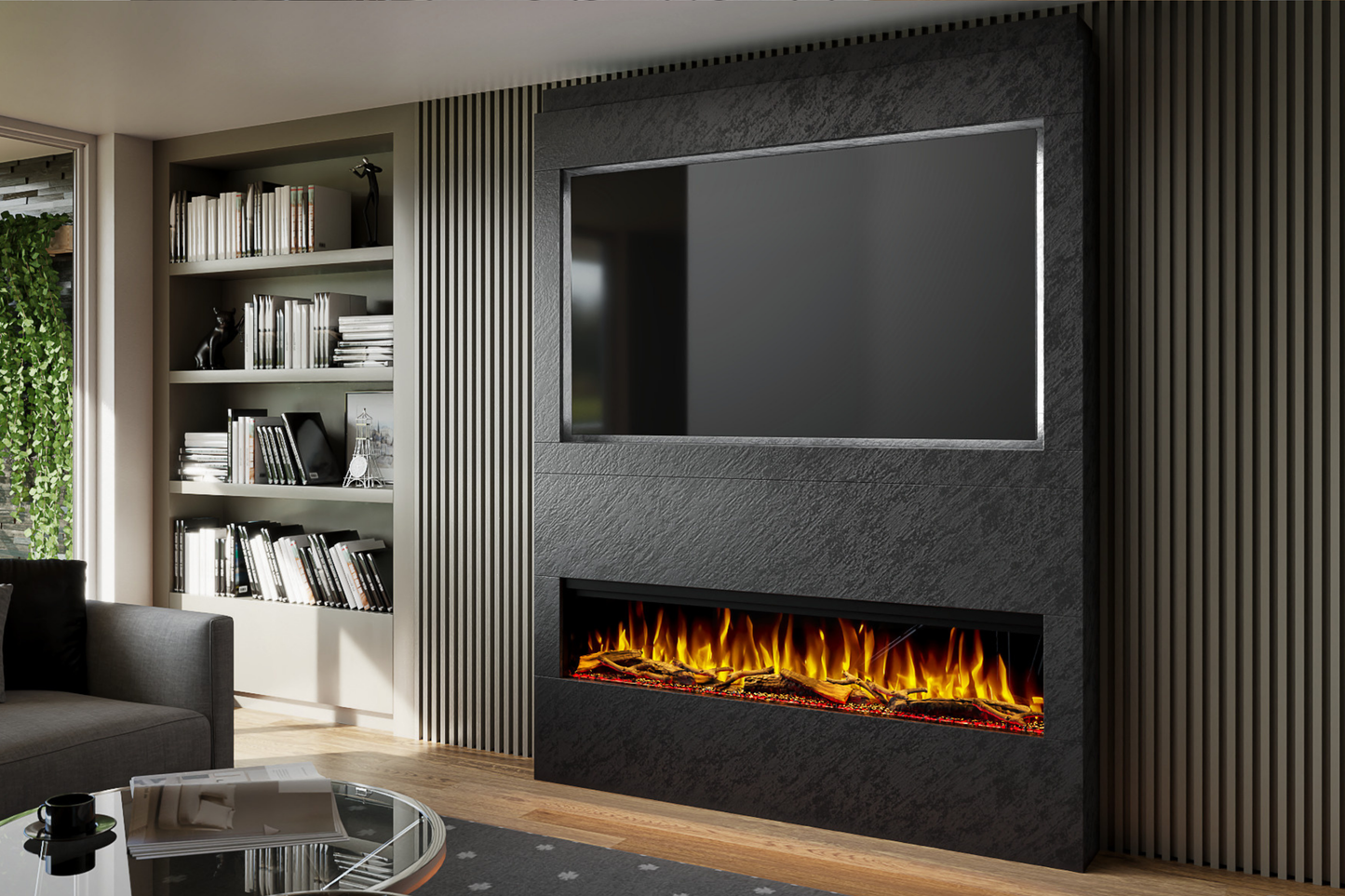 Evolution Fires Package 17 – Pre-Built Media Wall with Electric Fireplace