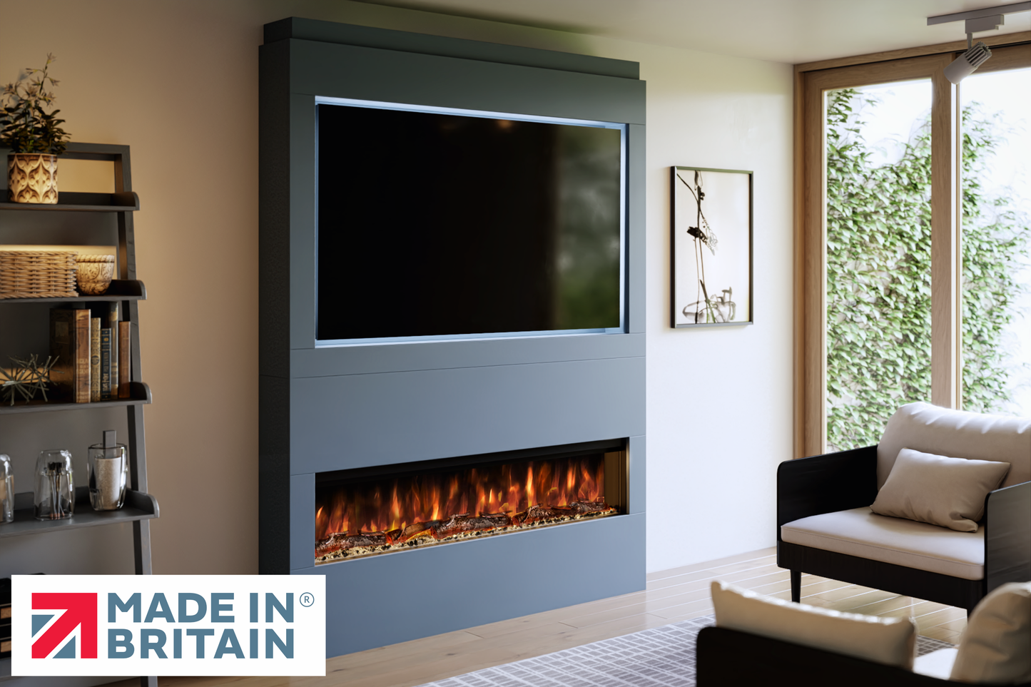Evolution Fires - Pre-Built Media Wall Package 17 including Electric Fire-Media Walls-Blue-
