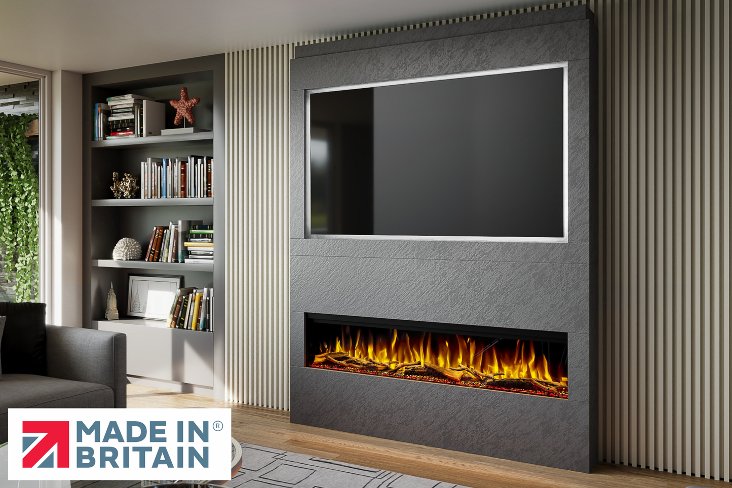 Evolution Fires - Pre-Built Media Wall Package 17 including Electric Fire-Media Walls-Grey Textured-