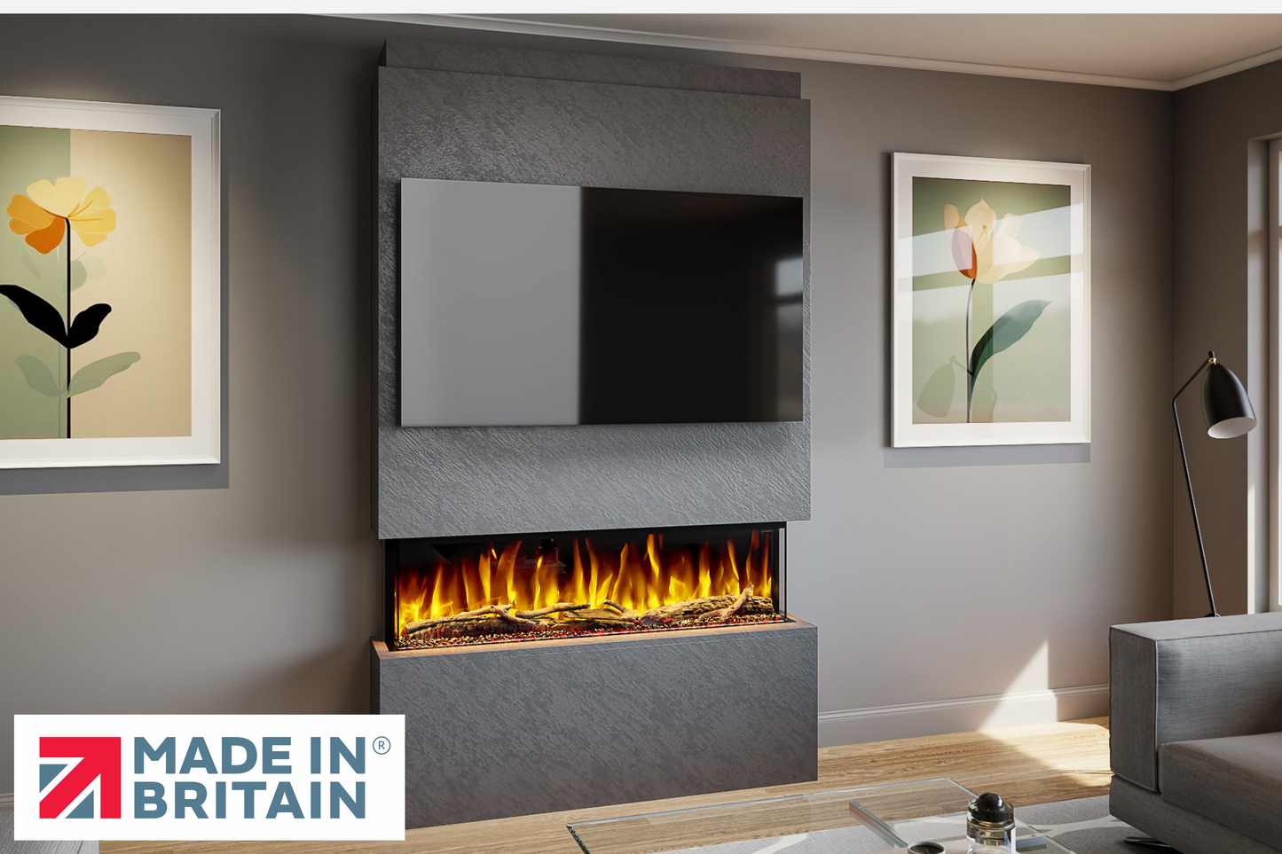 Evolution Fires - Pre-Built Media Wall Package 18 including Electric Fire-Media Walls-Grey Textured-