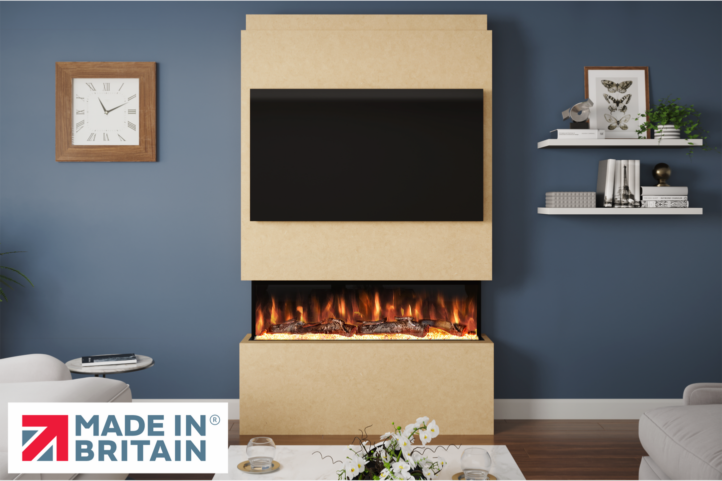 Evolution Fires - Pre-Built Media Wall Package 18 including Electric Fire-Media Walls-Ready to Paint-