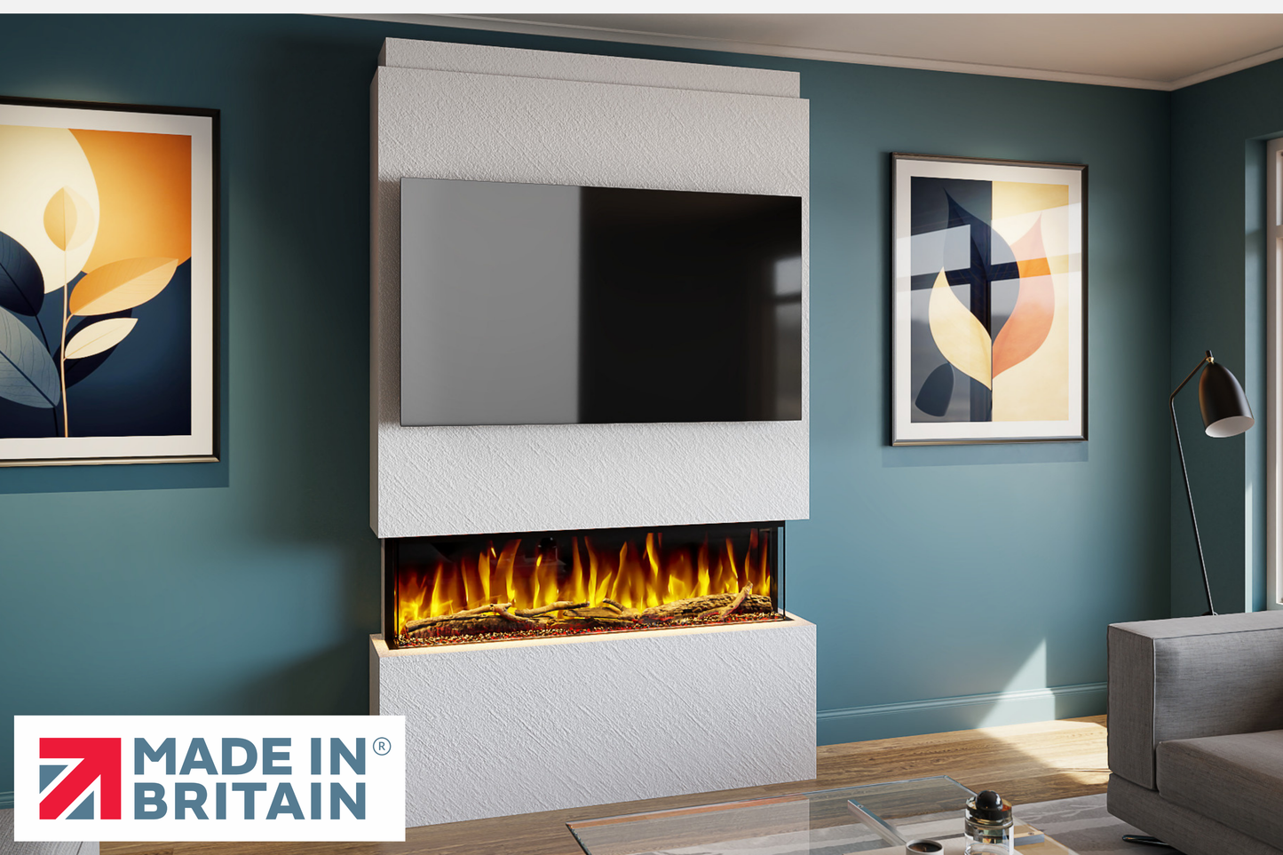 Evolution Fires - Pre-Built Media Wall Package 18 including Electric Fire-Media Walls-White Textured-