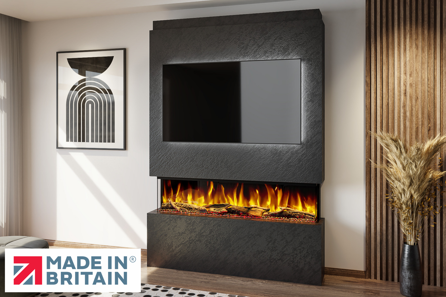 Evolution Fires - Pre-Built Media Wall Package 19 including Electric Fire-Media Walls-Black Textured-