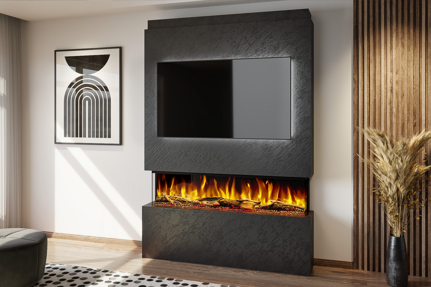 Evolution Fires Package 20 – Pre-Built Media Wall with Electric Fireplace