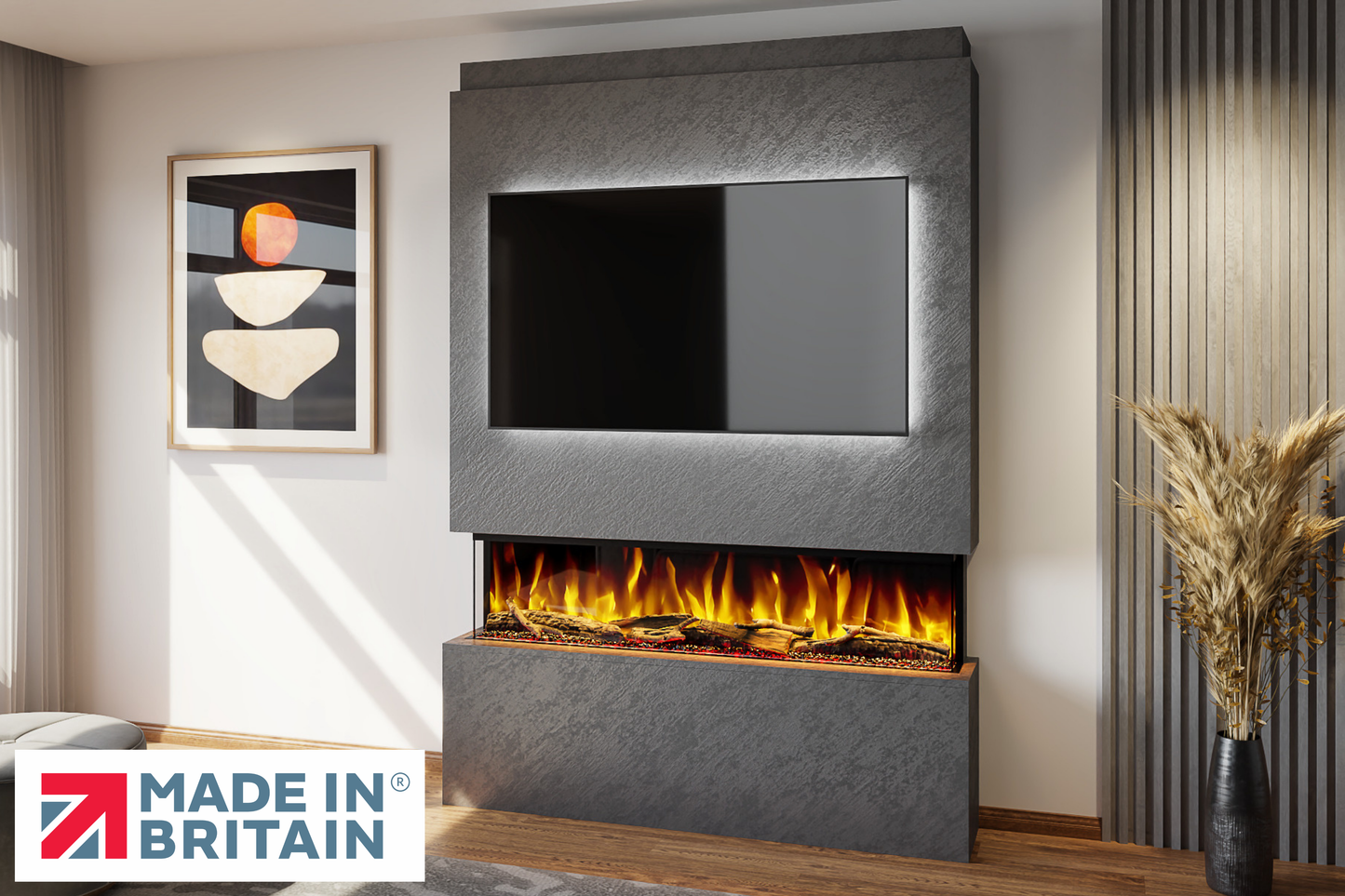 Evolution Fires - Pre-Built Media Wall Package 19 including Electric Fire-Media Walls-Grey Textured-