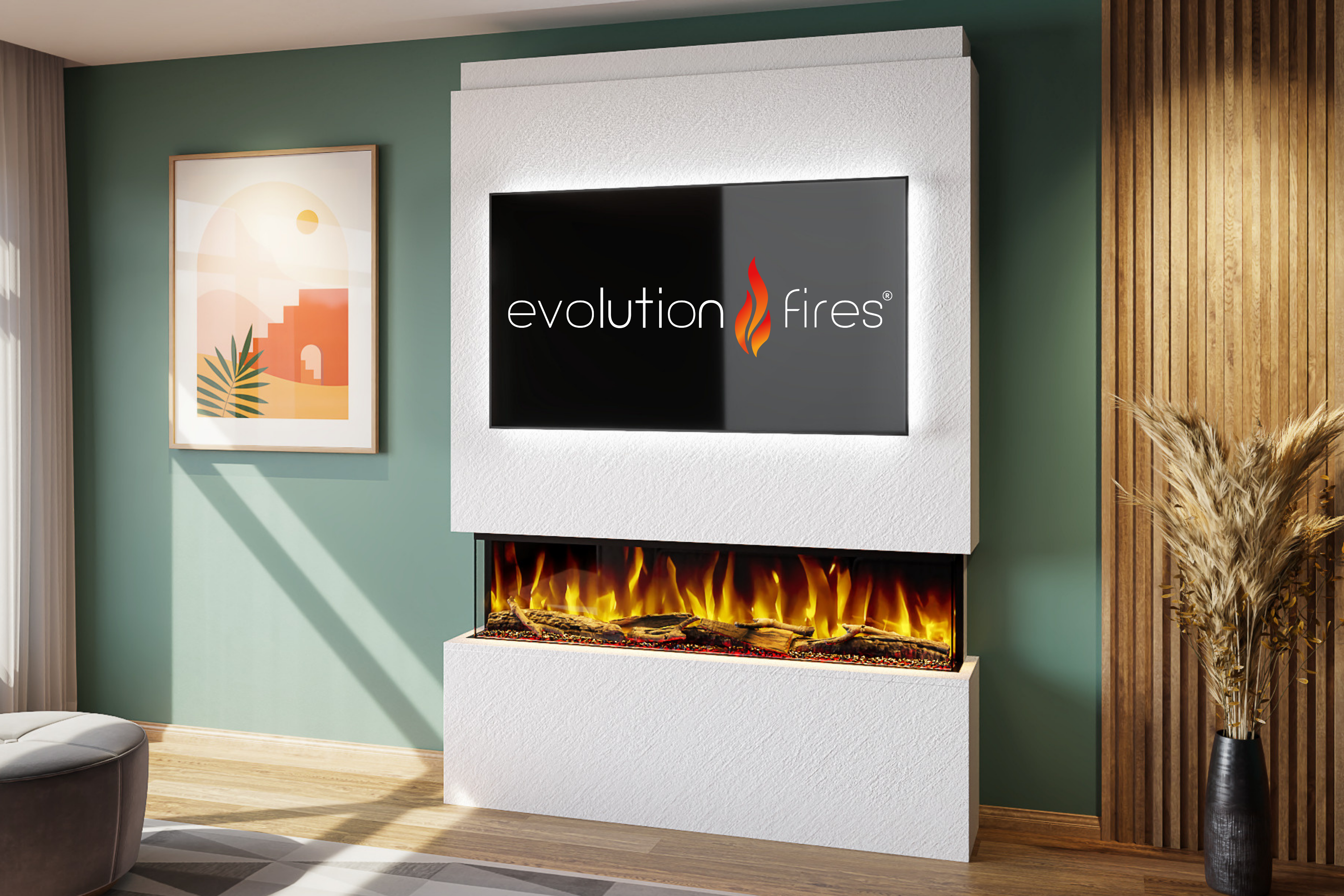 Pre-Built Media Wall Package 19 by Evolution Fires – Pre-Built Media Walls