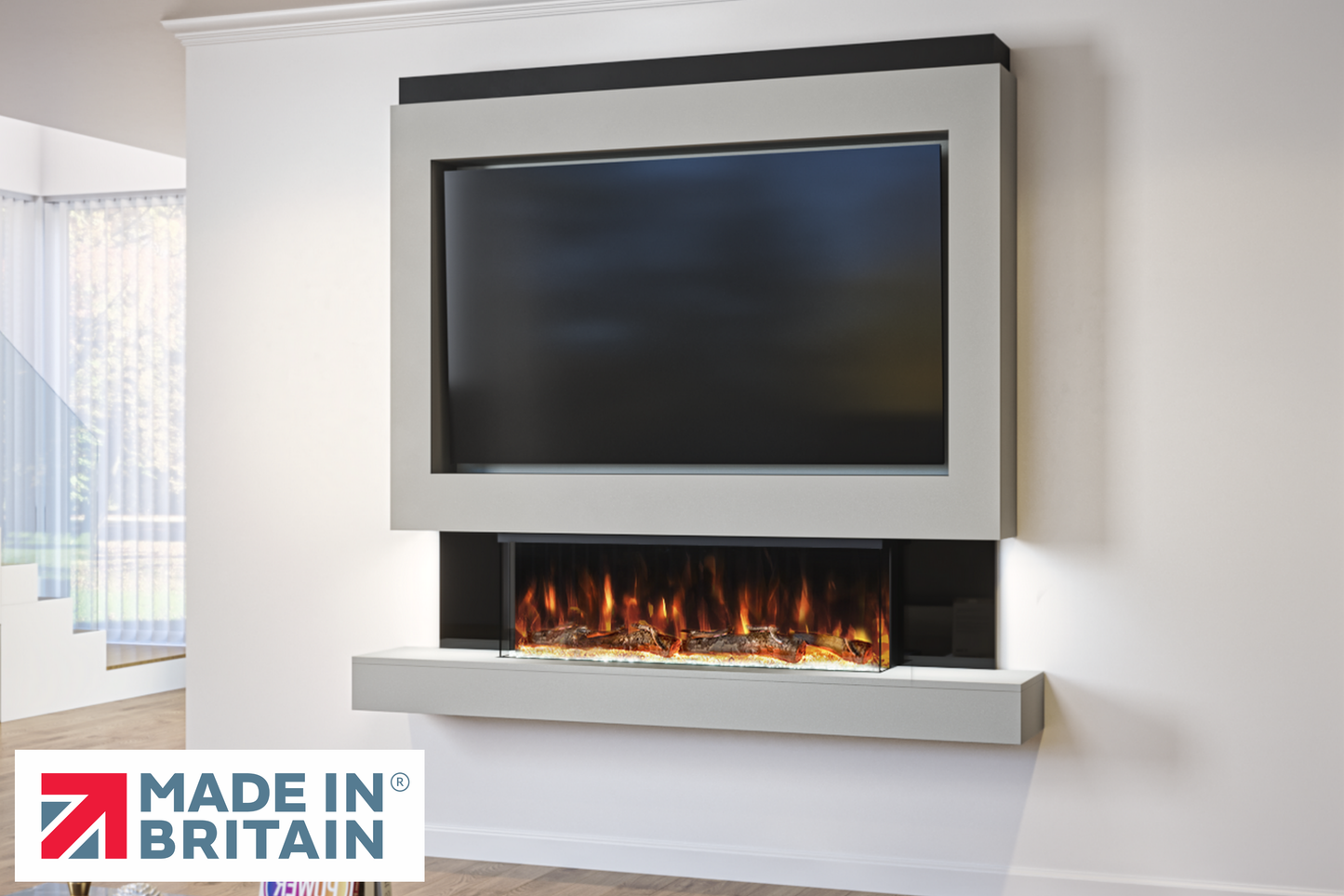 Evolution Fires Package 1 – Pre-Built Media Wall with Electric Fireplace-Media Walls-Grey-