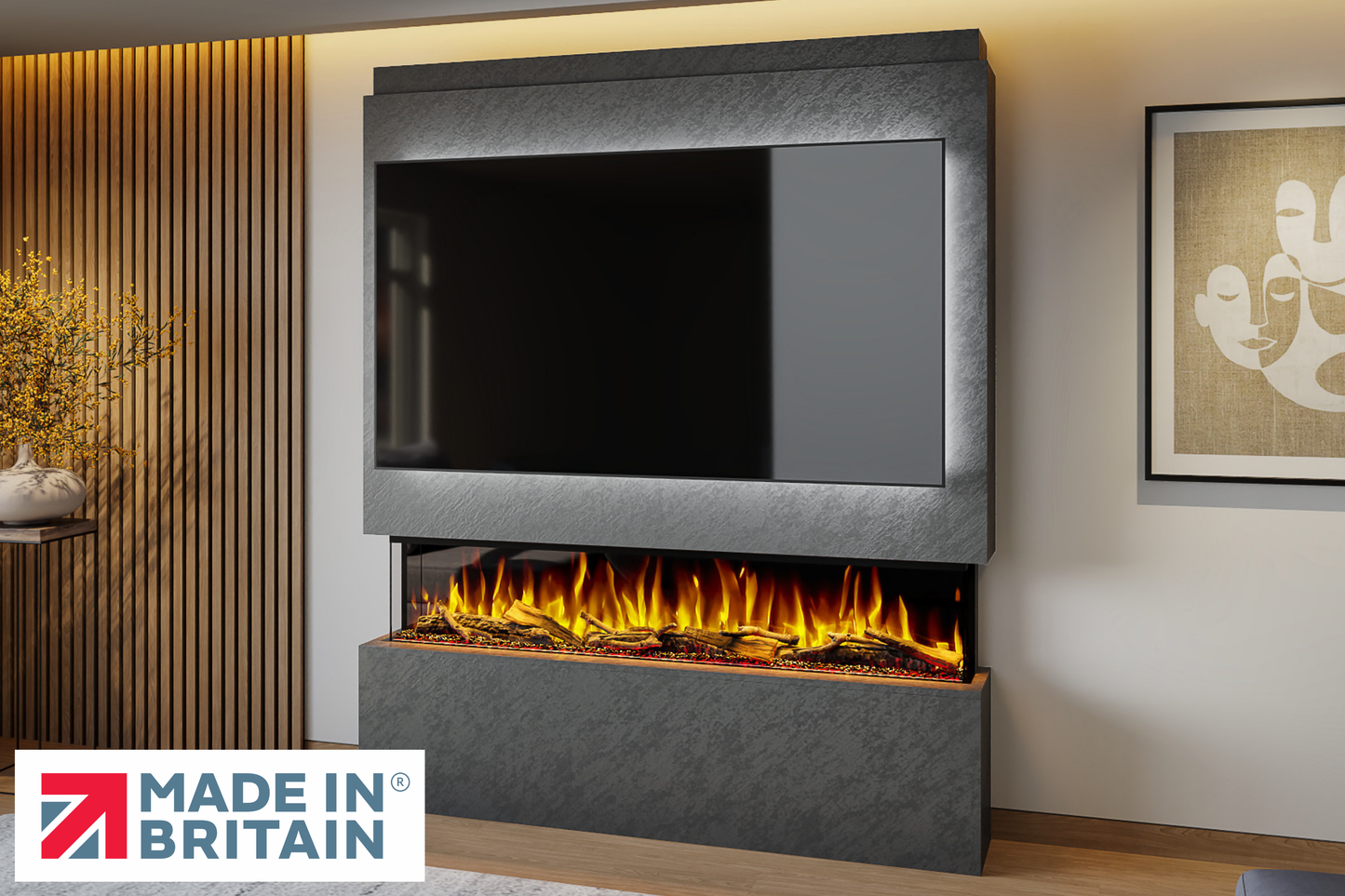 Evolution Fires - Pre-Built Media Wall Package 20 including Electric Fire-Media Walls-Grey Textured-