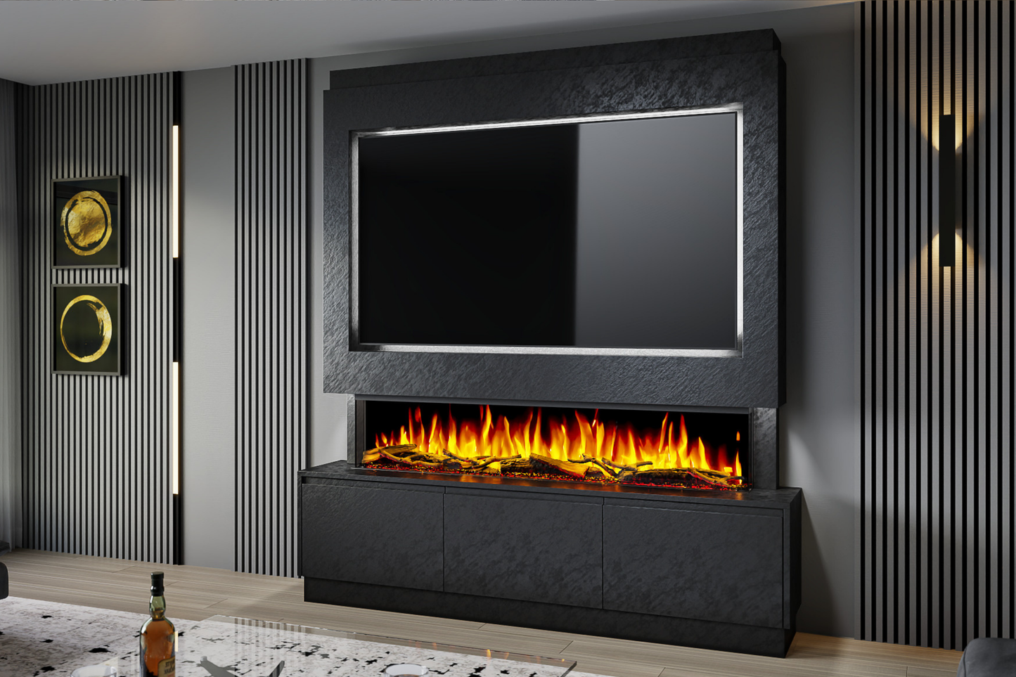 Evolution Fires Package 21 – Pre-Built Media Wall with Electric Fireplace