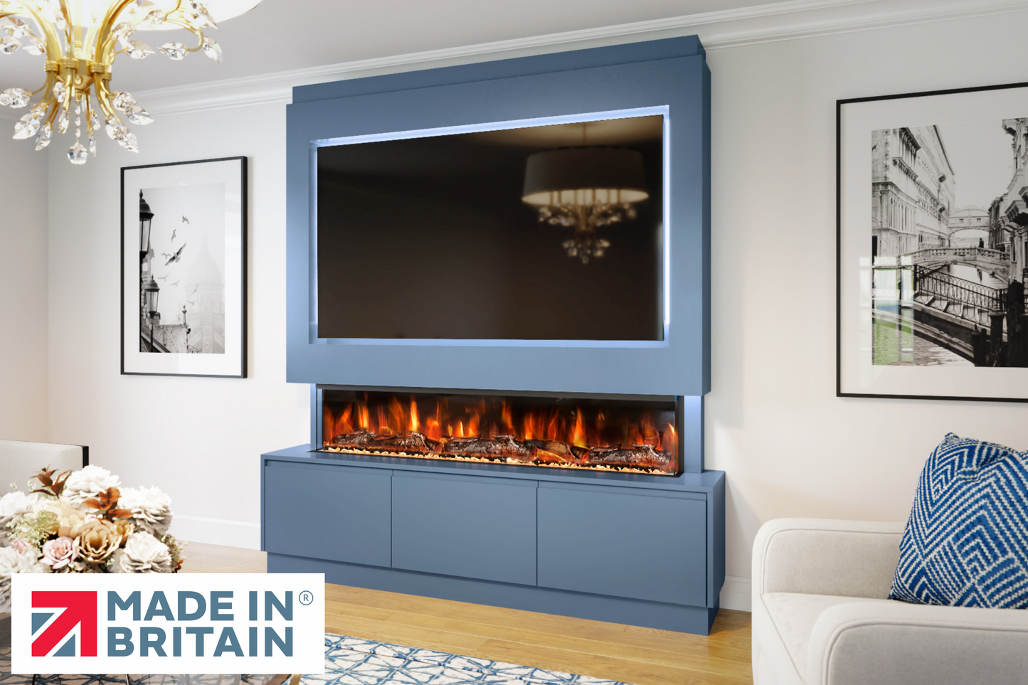 Evolution Fires - Pre-Built Media Wall Package 21 including Electric Fire-Media Walls-Blue-