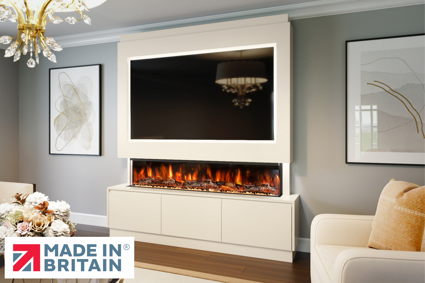 Evolution Fires - Pre-Built Media Wall Package 21 including Electric Fire-Media Walls-Cream-