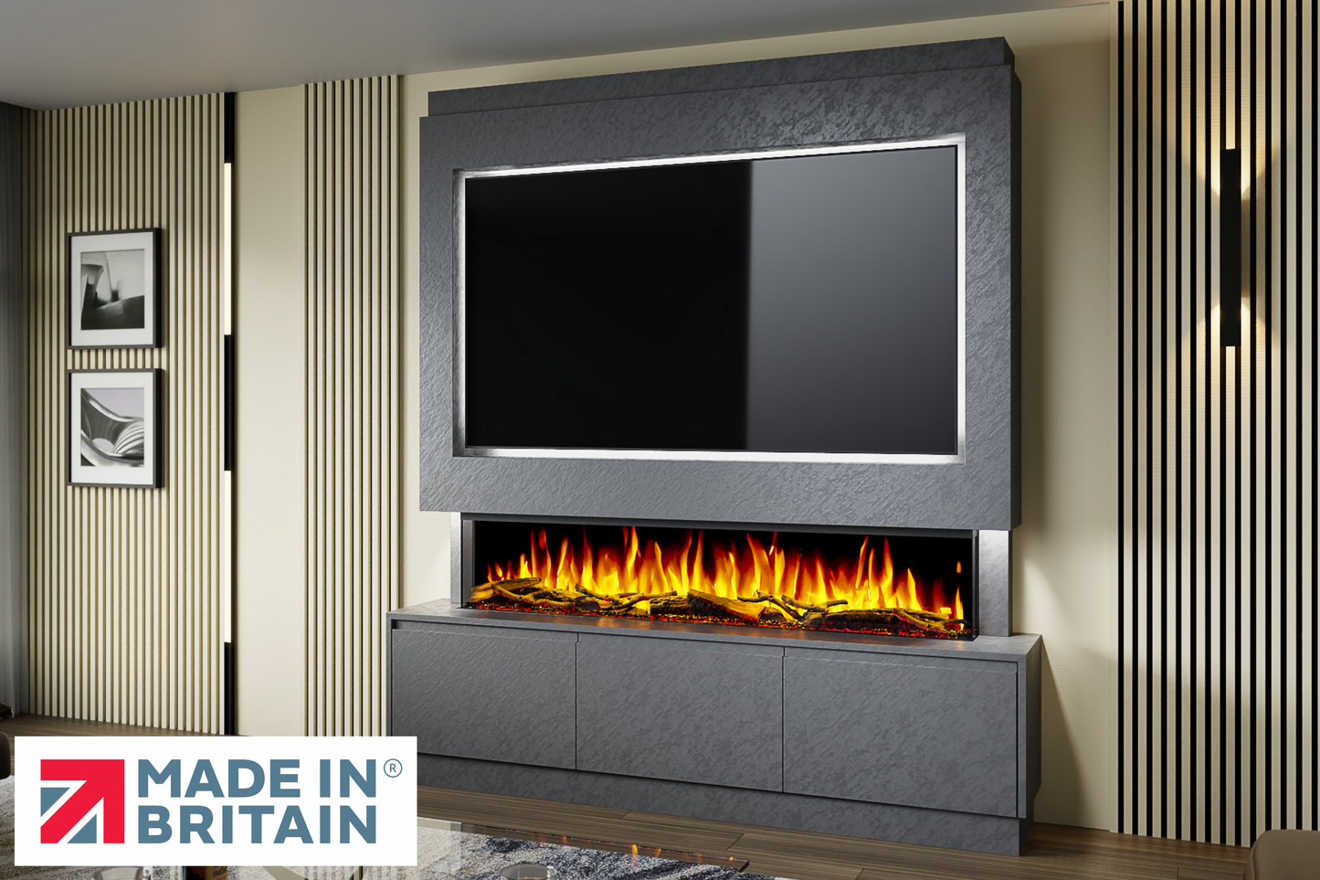 Evolution Fires - Pre-Built Media Wall Package 21 including Electric Fire-Media Walls-Grey Textured-