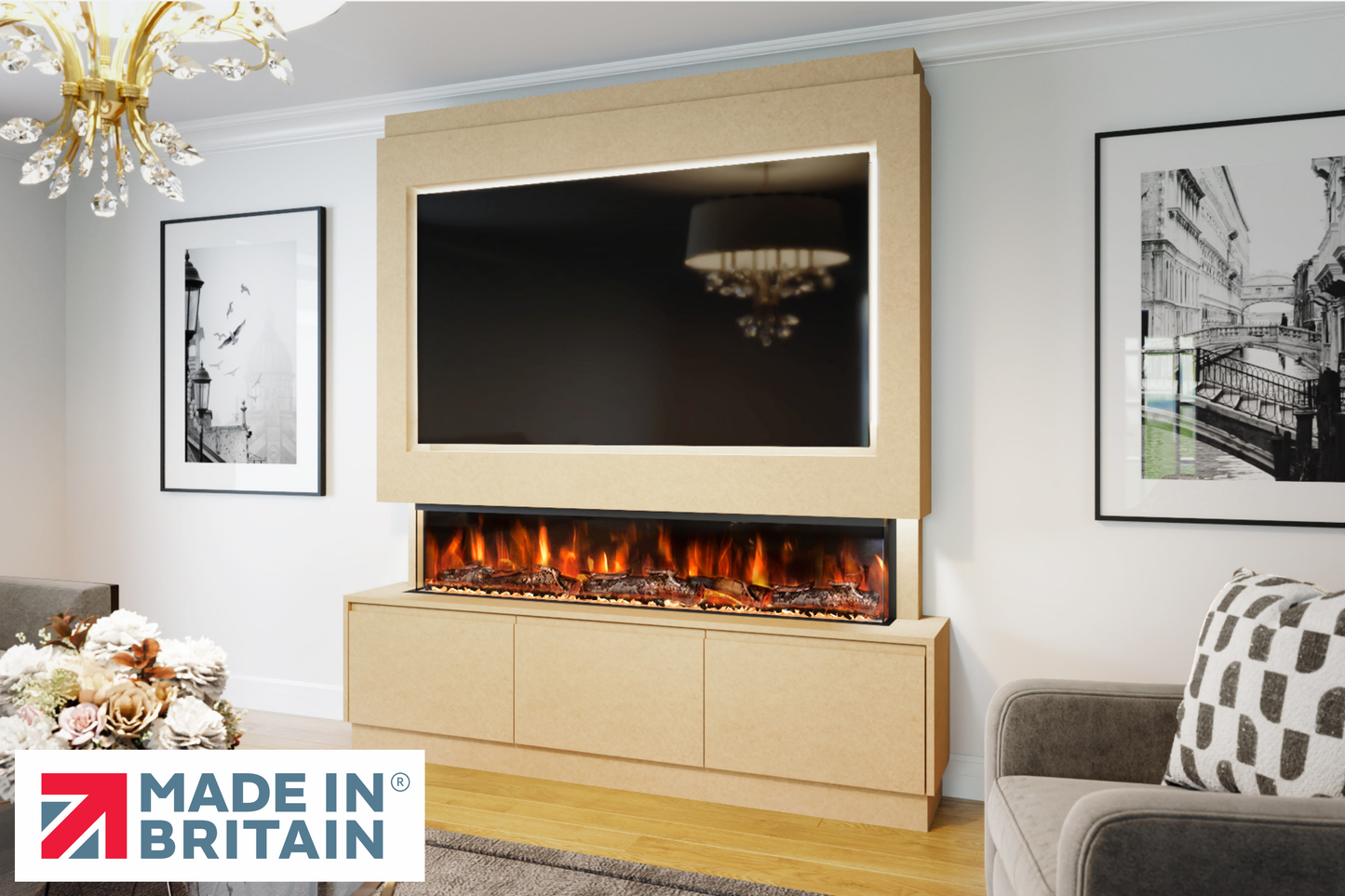 Evolution Fires - Pre-Built Media Wall Package 21 including Electric Fire-Media Walls-Ready to paint-