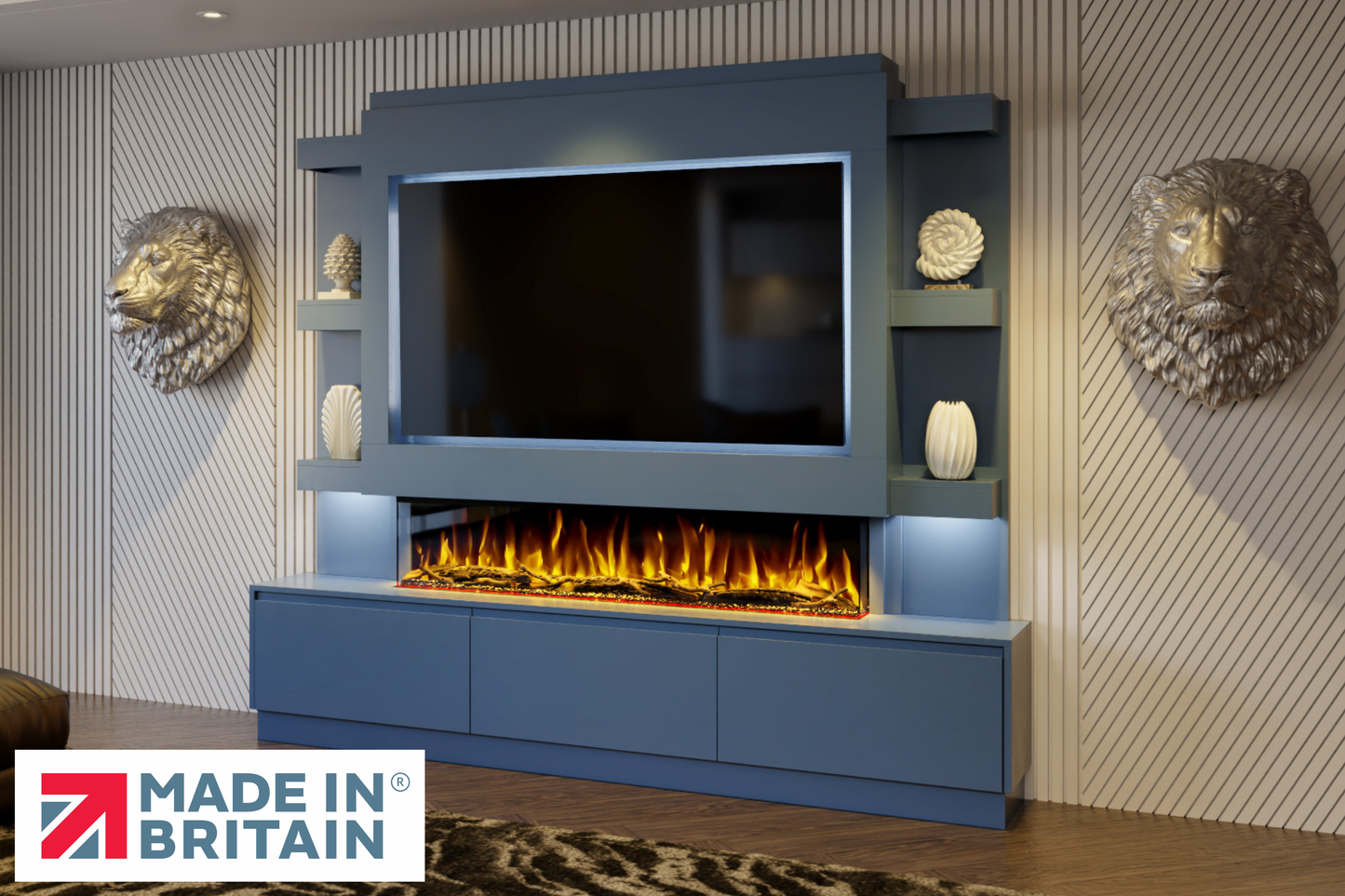 Evolution Fires - Pre-Built Media Wall Package 22 including Electric Fire-Media Walls-Blue-