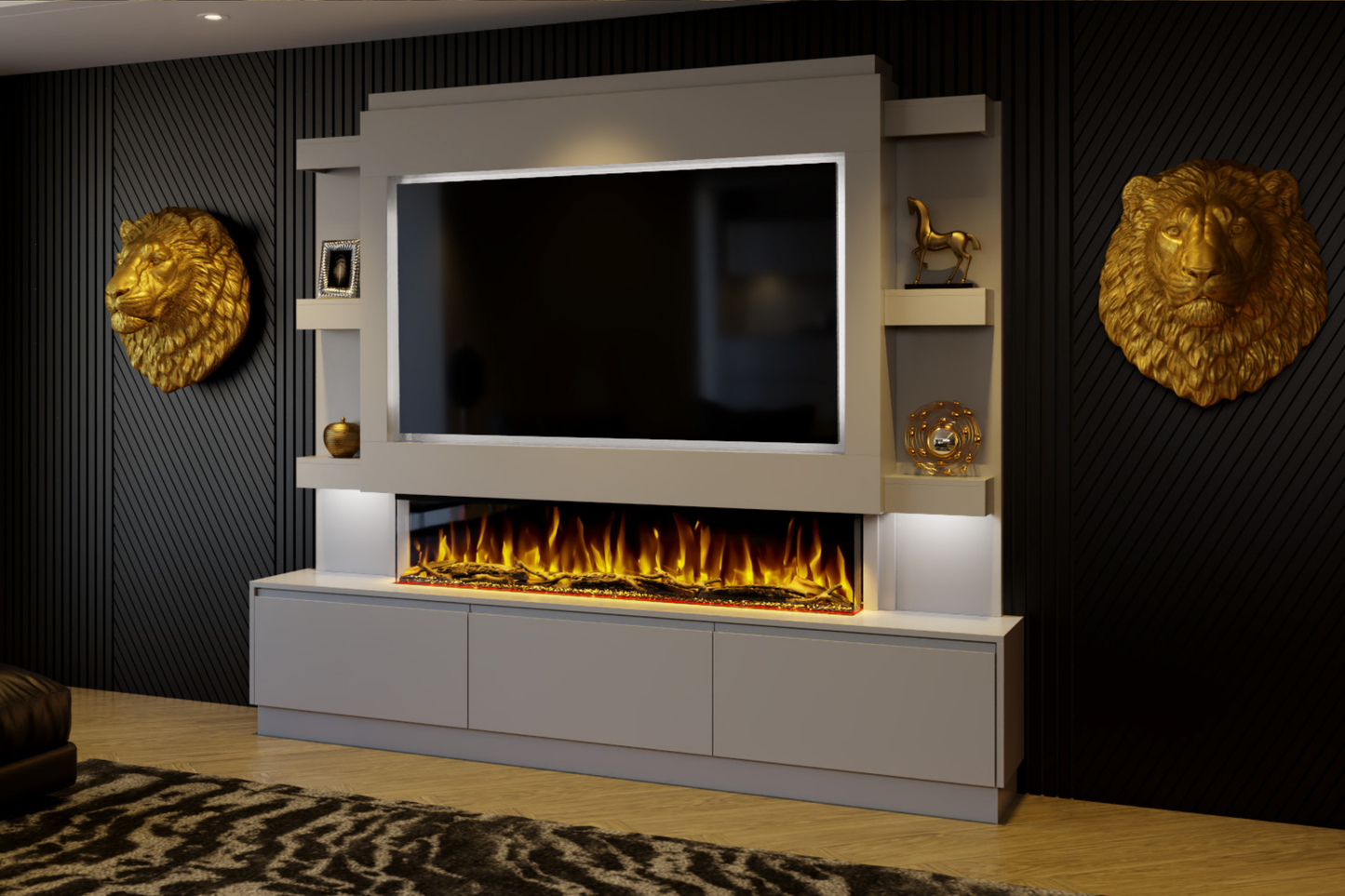 Evolution Fires Package 22 – Pre-Built Media Wall with Electric Fireplace
